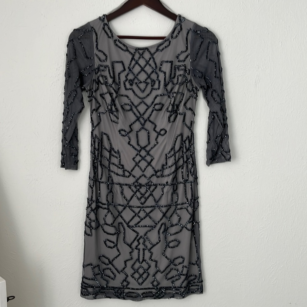 Adrianna Papell Beaded Knee-Length Dress 3/4 Sleeves